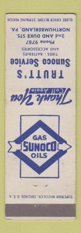 Matchbook Cover - Trutt's Sunoco oil gas Northumberland PA