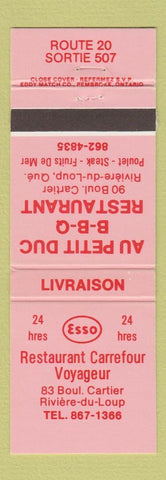 Matchbook Cover - Esso oil gas Restaurant Carrefour Voyageur Riviere du Loup QC