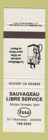 Matchbook Cover - Sauvageau Libre Esso oil gas Joliette QC