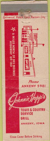 Matchbook Cover - Johnnie Hopp Ankeny IA