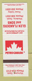 Matchbook Cover - Petro Canada oil gas Glen Flanders Wadena SK WORN