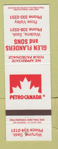 Matchbook Cover - Petro Canada oil gas Glen Flanders Wadena SK WORN