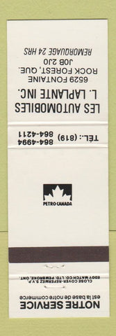 Matchbook Cover - Petro Canada oil gas Les Automobiles L Laplante Rock Forest QC