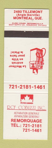 Matchbook Cover - Petro Canada oil gas RCF Cobuzzi Remorquage QC Montreal