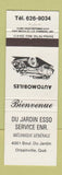 Matchbook Cover - Du Jardin Esso oil gas Orsainville QC