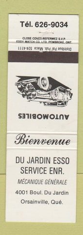 Matchbook Cover - Du Jardin Esso oil gas Orsainville QC