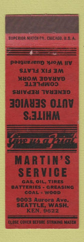 Matchbook Cover - Martin's Service oil gas Seattle WA