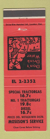 Matchbook Cover - Moseson's Service oil gas SK Wetaskiwin WEAR