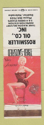 Matchbook Cover - Rossmiller oil gas Deshler NE pinup POOR STAINED