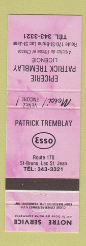 Matchbook Cover - Esso oil gas Patrick Tremblay Lac St Jean QC PURPLE
