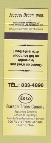 Matchbook Cover - Esso oil gas Garage Trans Canada Lauzon QC YELLOW