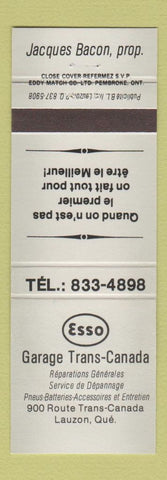 Matchbook Cover - Esso oil gas Garage Trans Canada Lauzon QC GRAY