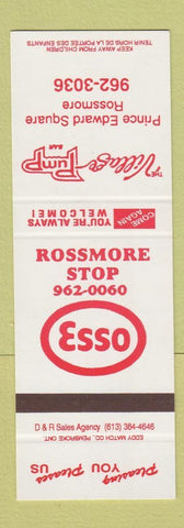 Matchbook Cover - Esso oil gas Rossmore Stop ON SAMPLE