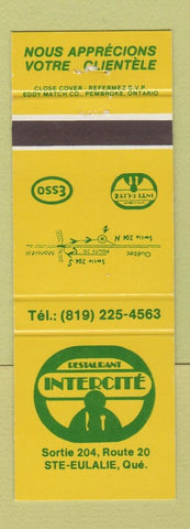 Matchbook Cover - Esso oil gas Restaurant Intercite Ste Eulalie QC