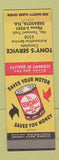 Matchbook Cover - Kendall oil gas Tony's Sarasota FL