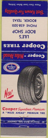 Matchbook Cover - Cooper Tires Lile's Body Shop Booker TX