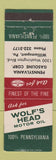 Matchbook Cover - Wolf's Head oil gas Williamsport PA