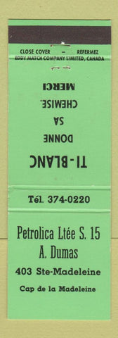 Matchbook Cover - Petrolica oil gas Cap de la Madeleine QC NEON GREEN