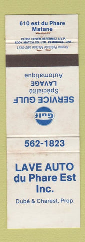 Matchbook Cover - Gulf oil gas Lave Auto Lavage QC Matane WEAR