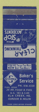 Matchbook Cover - Baker's Skelly oil gas Elm Creek NE WEAR