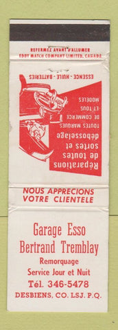 Matchbook Cover - Esso oil gas Bertrand Tremblay Desbiens QC WEAR