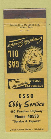 Matchbook Cover - Esso oil gas Ebby Service Winnipeg MB WEAR