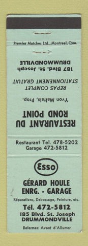 Matchbook Cover - Gerard Houle Esso oil gas Drummondville QC