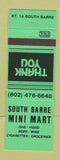 Matchbook Cover - South Barre Mini Mart VT NEON GREEN