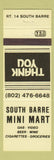 Matchbook Cover - South Barre Mini Mart VT NEON YELLOW