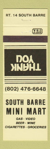 Matchbook Cover - South Barre Mini Mart VT NEON YELLOW