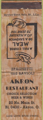 Matchbook Cover - Akron Restaurant Spaghetti Akron OH