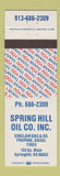Matchbook Cover - Spring Hill oil gas Sinclair Springhill KS