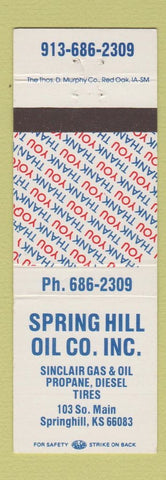 Matchbook Cover - Spring Hill oil gas Sinclair Springhill KS