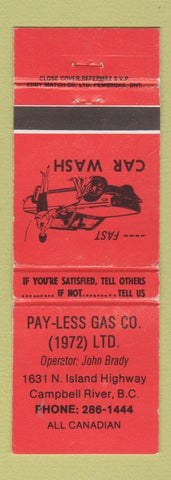 Matchbook Cover - Pay Less Gas oil Campbell River BC WORN