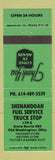 Matchbook Cover - Shenandoah Fuel Service oil gas Old Washington OH GREEN