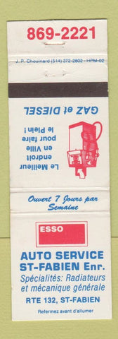 Matchbook Cover - Esso oil gas Auto Service St Fabien QC WEAR