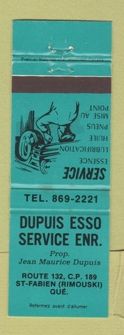 Matchbook Cover - Dupuis Esso oil gas St Fabien Rimouski QC