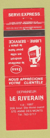 Matchbook Cover - Esso oil gas Depanneur Le Riverain Ste Anne Des Monts QC WEAR