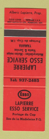 Matchbook Cover - Esso oil gas Lapierre Yamaha Portage du Cap QC