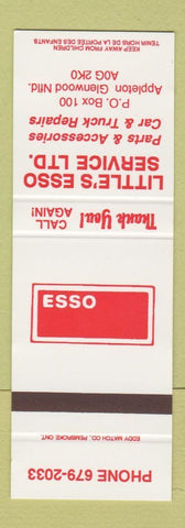Matchbook Cover - Esso oil gas Little's Appleton Glenwood NF NL SAMPLE