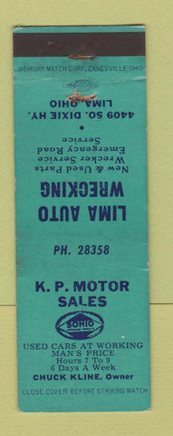 Matchbook Cover - Sohio oil gas Lima OH Auto Wrecking KP Motor Sales