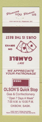 Matchbook Cover - Esso oil gas Olson's Quick Stop Oxbow SK