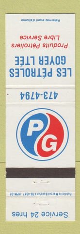 Matchbook Cover - PG Oil gas Les Petroles Goyer QC