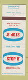 Matchbook Cover - Stop 8 oil gas Barkeyville Harrisville PA