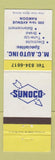 Matchbook Cover - Sunoco oil gas MC Auto Rawdon QC