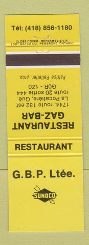 Matchbook Cover - Sunoco oil gas Restaurant La Pocatiere QC