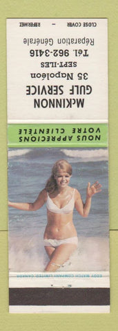 Matchbook Cover - Gulf oil gas McKinnon Sept Iles QC pinup WEAR