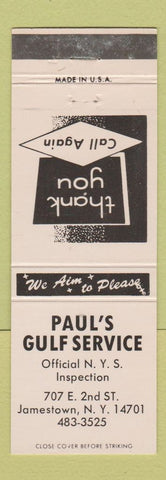 Matchbook Cover - Paul's Gulf oil gas Jamestown NY PEACH