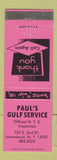 Matchbook Cover - Paul's Gulf oil gas Jamestown NY PINK