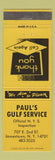 Matchbook Cover - Paul's Gulf oil gas Jamestown NY YELLOW